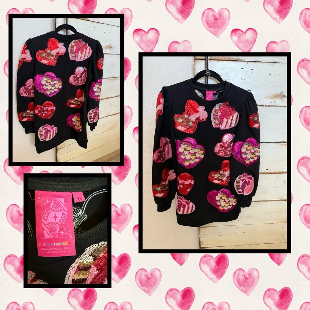 QUEEN OF SPARKLES Black and Red Casual Bishop Sleeve Sweater Dress